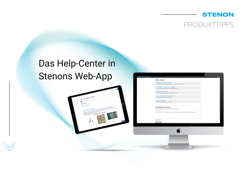 Ein Desktop und ein Tablet, auf denen jeweils die Web-App und das Help-Center von Stenon zu sehen sind
